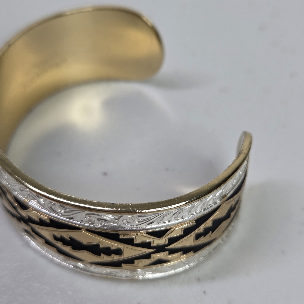 Montana Silversmiths Silver/ Gold Aztec Southwestern Wide Cuff Bracelet Cuff - Picture 13 of 16